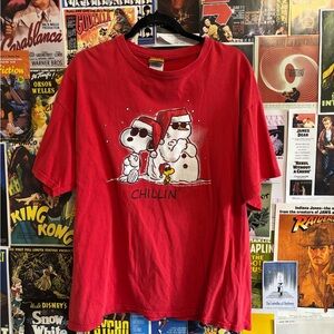 Peanuts Red Snoopy and Santa Short Sleeve Tee